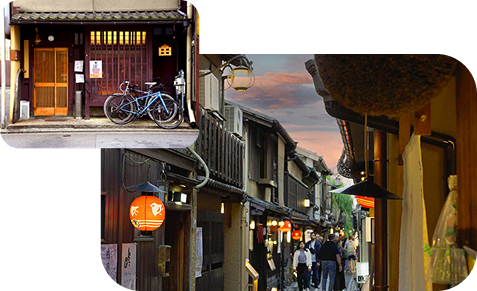 京都の風景と町家の店舗